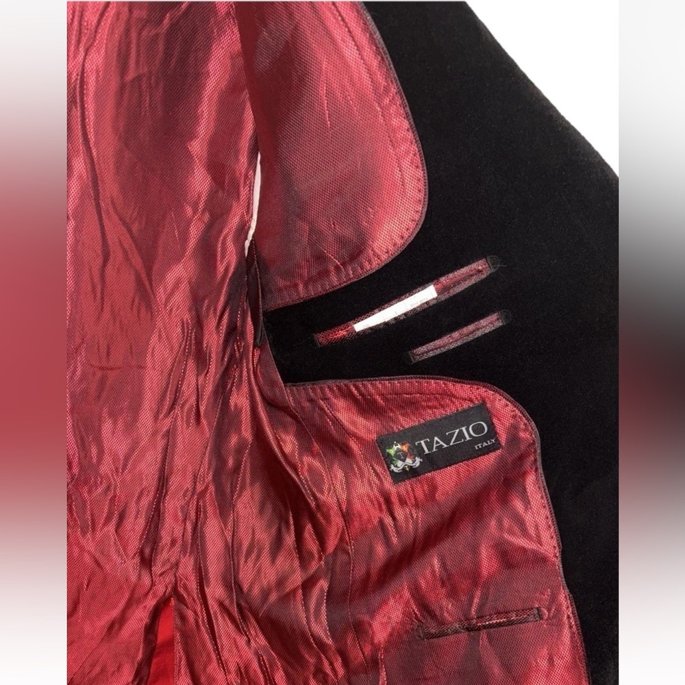 Tazio Italy Mens 44L Red Jacket Black Velvet Trim Tuxedo Blazer Holiday Formal - Picture 9 of 14